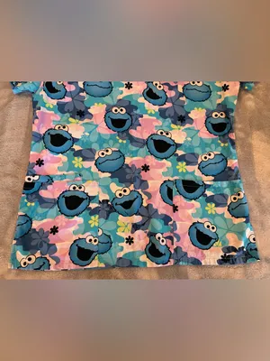 Sesame Street Women’s Cookie Monster Print Scrub Top - Blue Multi Size Small thumbnail 4