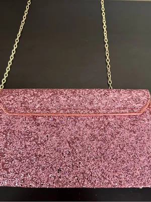 Pink Glitter Envelope Clutch with Gold Plated Chain thumbnail 3