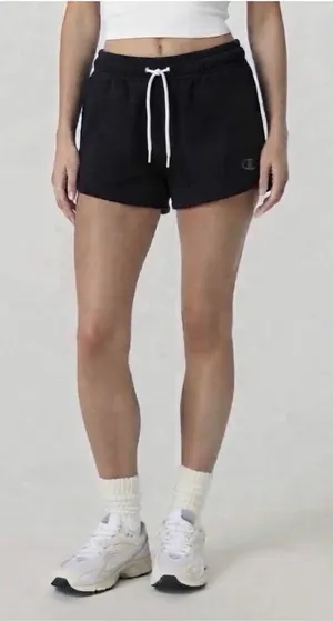 Champion Women's Soft Touch Shorts S Black Dolphin Hem Drawstring Lounge thumbnail 1