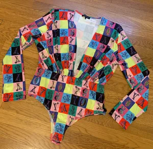 Deep plunge neck colorful bodysuit size L Size L thumbnail 4