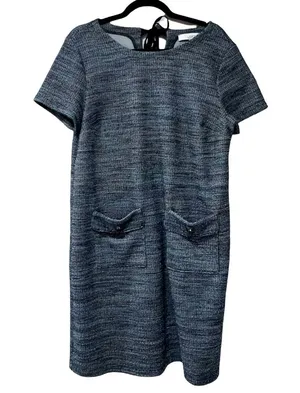 LOFT Tweed Button Pocket Short Shift Dress Blue Sz 12 thumbnail 3