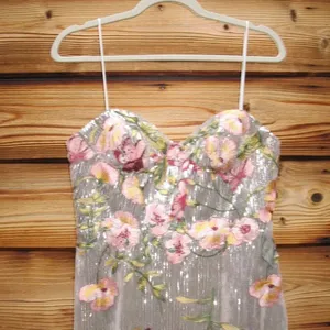 Mac Duggal 68896 Silver Sleeveless Bustier Floral Applique Gown thumbnail 9