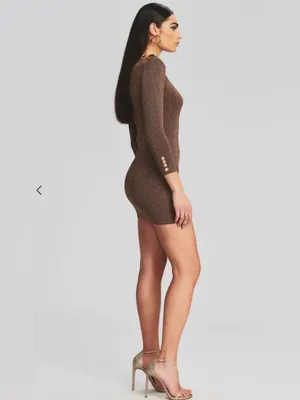 Retrofête AVENUE RIB KNIT DRESS in Metallic Cognac thumbnail 3