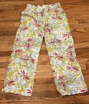Land N Sea Pants Women S Linen Blend Floral‎ Tropical Wide Leg Hawaiian Ankle thumbnail 1