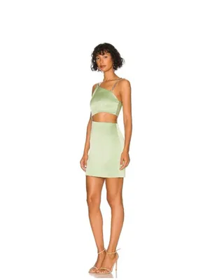 Alice + Olivia Karoline Cutout Mini Dress 6 Green Satin Cocktail Party Spring thumbnail 3