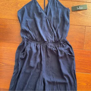 Lulus Learning to Fly Navy Blue Halter Jumpsuit size medium NWT thumbnail 6