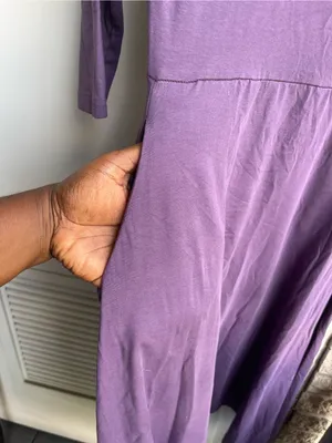 PACT women’s midi dress size M light purple color with criss cross keyhole thumbnail 3