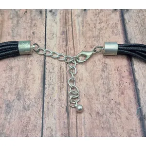 Black & Silver Tone Multi Cord Strand Statement Necklace 24" Long Collar thumbnail 7