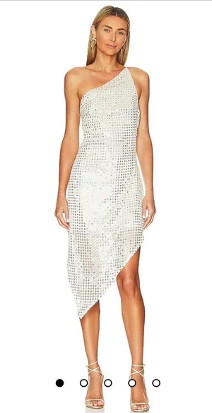 Lovers + Friends Revolve Sequin White One-Shoulder Dress thumbnail 1