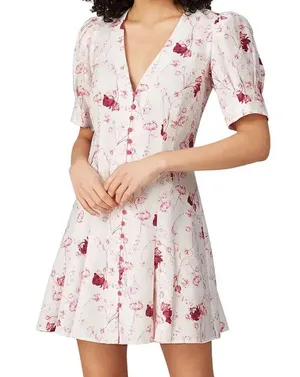 CHELSEA AND WALKER Women's White Pink Floral Button Front Mini Dress Size 4 thumbnail 2