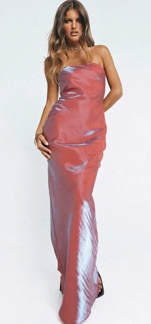 Princess Polly Pink Metallic Strapless Maxi Dress thumbnail 1