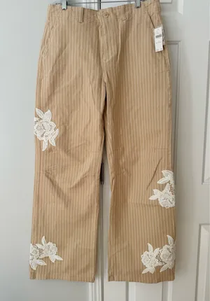 Anthropologie Lace-Embellished Railroad Pants, Size 10 Tall thumbnail 8