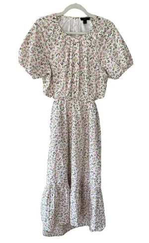 J.Crew Side Cutout Poplin Cotton A-Line Midi Dress White Meadow Floral thumbnail 2