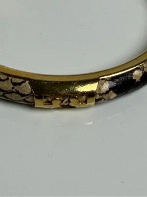 Tory Burch Women’s Leather Inlay Snake Print Gold Double T Bangle Bracelet thumbnail 8