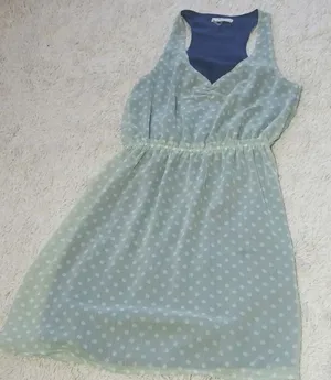FreeBird sleeveless polka dot vneck mint green mini dress sz Medium thumbnail 1