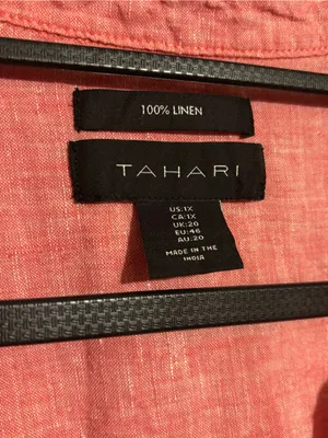 Tahari 1X 100% Linen Coral Pink V- neck Tunic Top Side Buttons 3/4 sleeves thumbnail 4