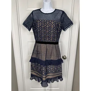 Chelsea28 Navy Lace Sheath Dress Velvet Belt Ruffle Hem Cocktail Wedding Guest‎ thumbnail 3