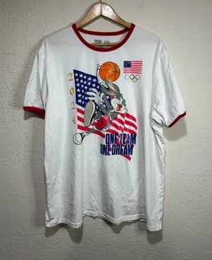 Bugs Bunny Looney Tunes Team USA 2024 Olympics Ringer Tee XXL thumbnail 1