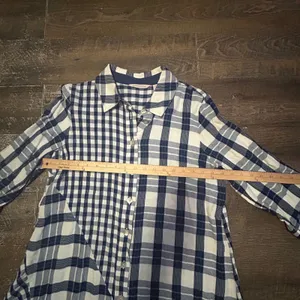 Soft Surroundings Navy Blue Mixed Plaid Asymmetrical Button Front Tunic Large thumbnail 6