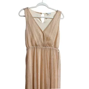 Baltic Born Sparkle Gown Champagne Gold Metallic Shimmer Maxi Dress Sz M thumbnail 10