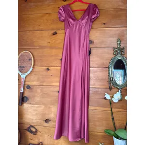 NWT Lulus Epitome of Romance Rose Pink Satin Puff Sleeve Maxi Dress Wedding XS thumbnail 2