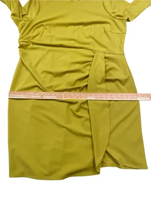Donna Morgan Chartreuse Midi Dress with Side Drape thumbnail 4