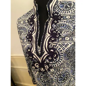 Tory Burch Tunic Shift Dress Mosaic Navy Blue White Tile Work Design Coastal thumbnail 2