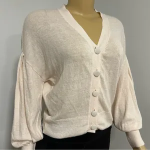 Camaieu V-Neck Button Front Cardigan Balloon‎ Sleeve Lightweight Knit Sweater thumbnail 2