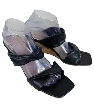 YOKI Black Arlette-14‎ Cork Wedge Twisted Strap Slip On Heeled Sandals Size 10 thumbnail 1