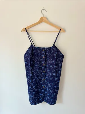 Free People Maddie Printed Tunic Navy Floral Spaghetti Strap Top thumbnail 4