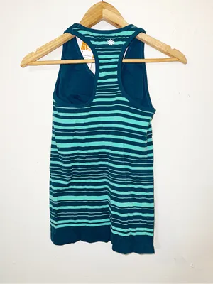 Athleta Neon Stripe Teal Racerback Active Fitted Tank Top thumbnail 10