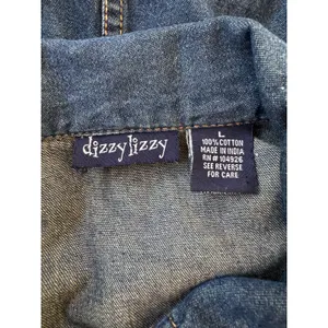Dizzy Lizzy Dark Wash Denim Long Sleeve Collared Button Down Shirt Blue Size L thumbnail 7