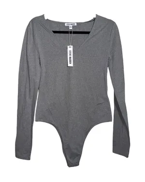 Steve Madden Womens Grey Metallic V-Neck Long Sleeve Bodysuit Size M NWT thumbnail 1
