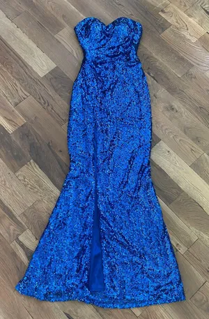 Faviana Blue Strapless Sequin Long prom Dress Size 4 thumbnail 19