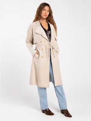 NWT BLANK NYC Womens Oversized Vegan Suede Trench Coat ~XS ~ Beige ~ GORGEOUS 🔥 thumbnail 2