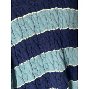 Lands End Sweater Women's Large Navy Drifter Cable Knit Stripe Nautical‎ Preppy thumbnail 2