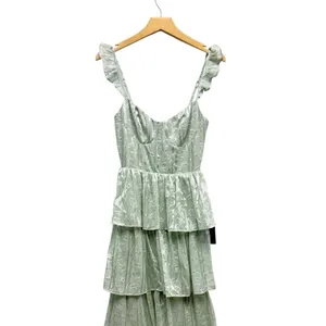 Lulus Stunning Glory Sage Green Floral Jacquard Tiered Maxi Dress size XS NWT thumbnail 6