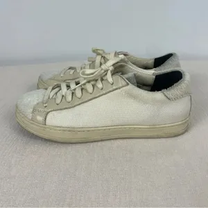 P448 Cream Low Top John Yeti‎ Fur Lace Up Distressed Sneaker thumbnail 3