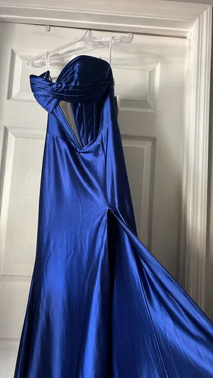 Sophia Collection designer boutique royal/navy blue prom dress thumbnail 2
