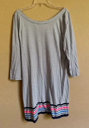 Lilly Pulitzer Navy Striped 3/4 Sleeve Boatneck Dress Size XL thumbnail 1