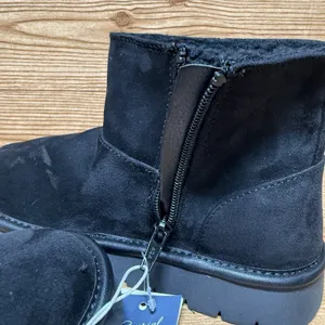 Black Ankle Boots Women Sz 6 Faux Suede Memory Foam Lined Winter Snow Warm‎ Zip thumbnail 10
