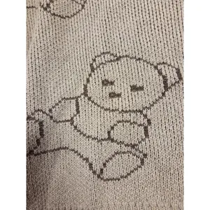 Just Polly Beige Brown Fringed Teddy Bear Cropped Pullover Sweater Women's Large thumbnail 2