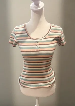 Guess Multicolor Striped Short Sleeve Tee thumbnail 1