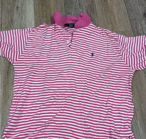 Ralph Lauren Vintage Pink Striped Polo Shirt thumbnail 1