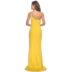 NWT La Femme 28176 One Shoulder Jersey Gown in‎ Yellow Sz 6 $228 thumbnail 4