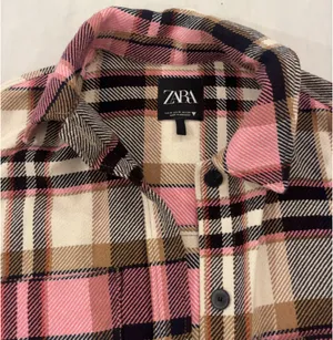 ZARA Pink Flannel Plaid Oversized Shacket Medium thumbnail 3