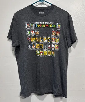 Super Mario Periodic Table Graphic T-Shirt Short Sleeve Tee Size L Casual Gamer thumbnail 1