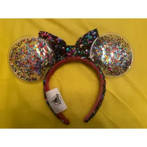 NWOT Disney Parks Minnie Mouse Sequined Glitter Confetti ears Headband thumbnail 2
