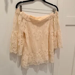Taylor & Sage Boho Renaissance Cream Lace Off Shoulder Top Bell Sleeve Size S thumbnail 4
