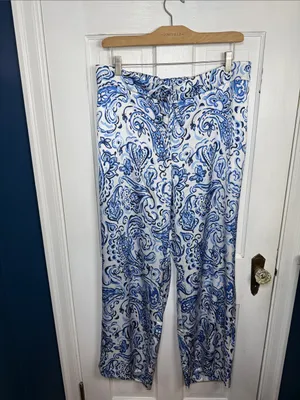 Talbots Satin Wide Leg Silky Pants in Floral Painted Paisley W2387 Plus Size 1X thumbnail 4